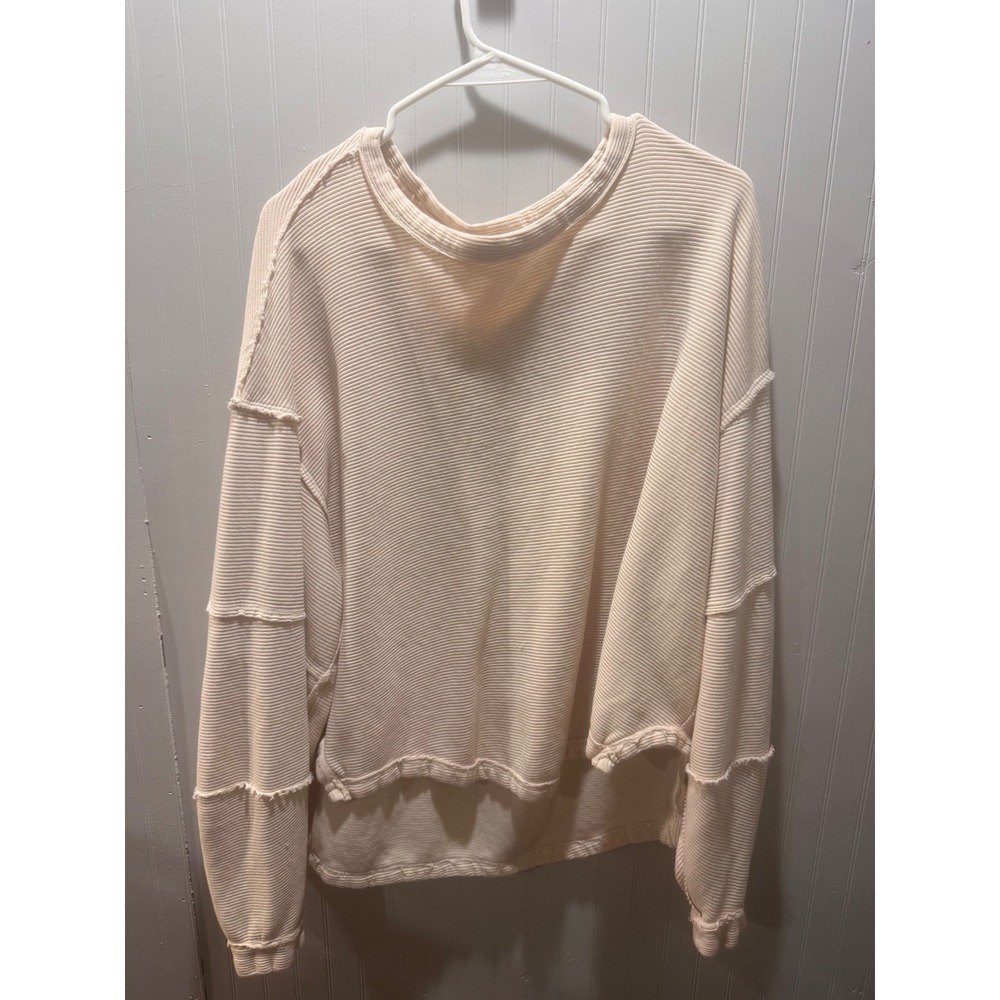 Free People We The Free Cream Ribbed Thermal Deconstructed Top Medium
